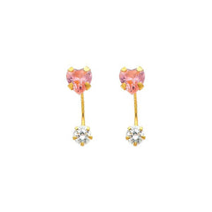 14K Yellow Gold 5mm Heart Pink CZ Curved Earrings