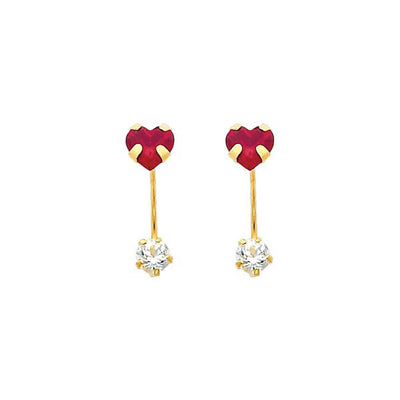 14K Yellow Gold 5mm Heart Ruby CZ Curved Earrings