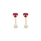 14K Yellow Gold 5mm Heart Ruby CZ Curved Earrings