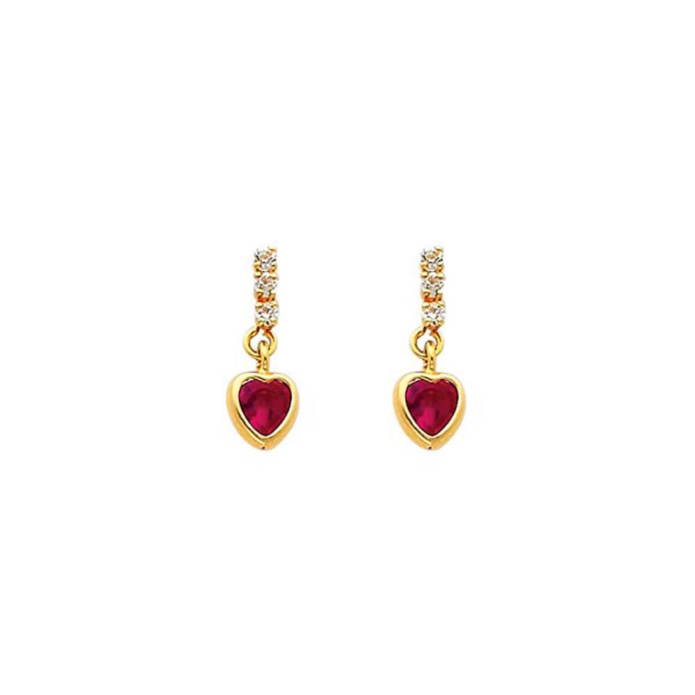 14K Yellow Gold 5mm Heart CZ Hanging Stud Earrings - Screw Back