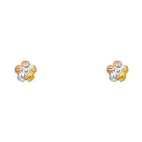 14K Yellow Gold CZ Stud Earrings - Screw Back