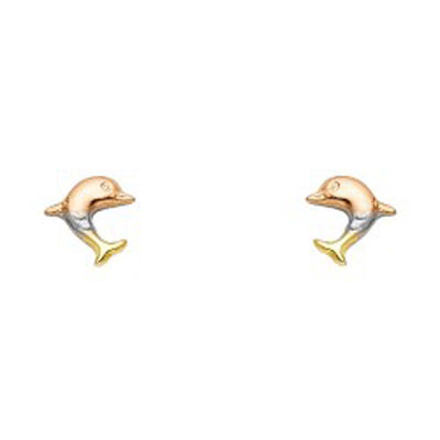 14K Yellow Gold CZ Stud Earrings - Screw Back