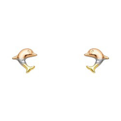 14K Yellow Gold CZ Stud Earrings - Screw Back