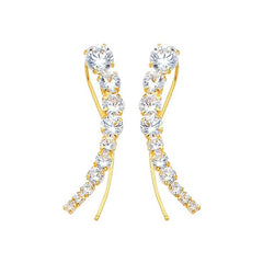 14K Yellow Gold White CZ Hanging Earrings