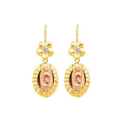 14K Yellow Gold Our Lady Guadalupe CZ Hanging Earrings