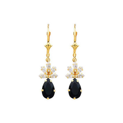 14K Yellow Gold Black and White CZ Hanging Earrings