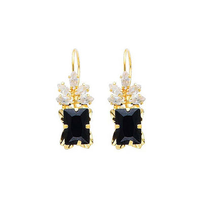 14K Yellow Gold Black and White CZ Hanging Earrings