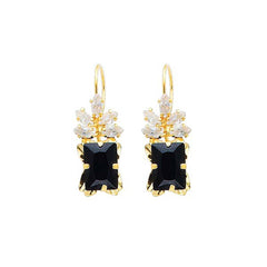 14K Yellow Gold Black and White CZ Hanging Earrings