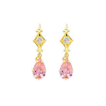 Load image into Gallery viewer, 14K Yellow Gold Pink and White CZ Hanging Earrings