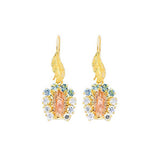 14K Yellow Gold Our Lady Guadalupe Blue and White CZ Hanging Earrings