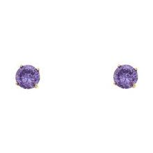 Load image into Gallery viewer, 14k Yellow Gold 4mm Round CZ Basket Solitaire Birth Stone Stud Earrings