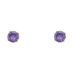 14k Yellow Gold 4mm Round CZ Basket Solitaire Birth Stone Stud Earrings