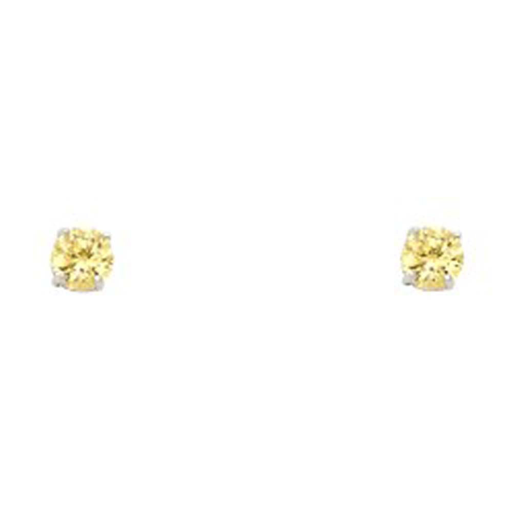 14k White Gold 3mm Round CZ Basket Solitaire Birthstone Stud Earrings