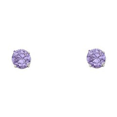 14k White Gold 4mm Round CZ Basket Solitaire Birthstone Stud Earrings
