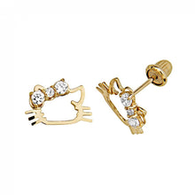 Load image into Gallery viewer, 14K Yellow Gold Cat CZ Stud Earrings - Screw Back