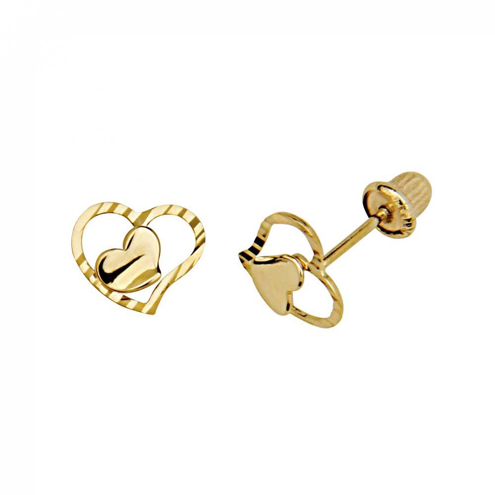 14k Yellow Gold Hearts Stud Earrings With Screw Back