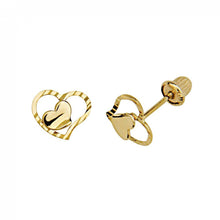 Load image into Gallery viewer, 14k Yellow Gold Hearts Stud Earrings With Screw Back