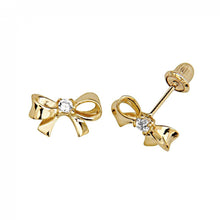Load image into Gallery viewer, 14k Yellow Gold Ribbon CZ Stud Earrings With Screw Back