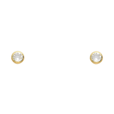 14K 4MM Round CZ Stud Earrings SOLITAIRE D/C SCREW Stud Earrings