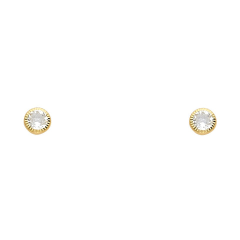 14K 4MM Round CZ Stud Earrings SOLITAIRE D/C SCREW Stud Earrings