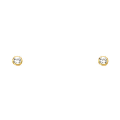 14K 3MM Round CZ Stud Earrings SOLITAIRE D/C SCREW Stud Earrings