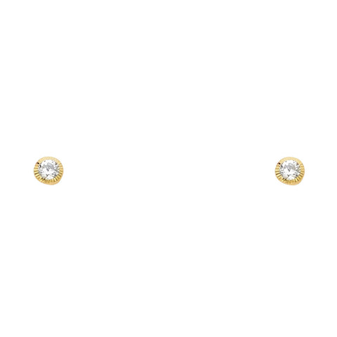 14K 3MM Round CZ Stud Earrings SOLITAIRE D/C SCREW Stud Earrings
