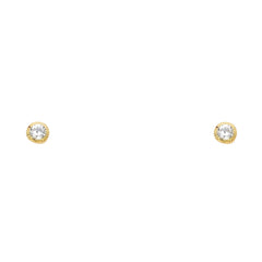 14K 3MM Round CZ Stud Earrings SOLITAIRE D/C SCREW Stud Earrings