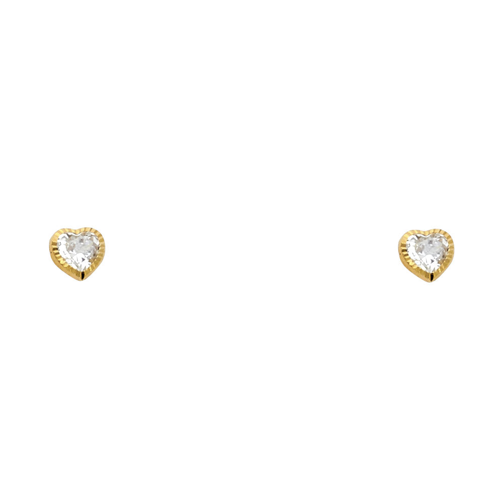 14K 4MM Heart CZ Stud Earrings SOLITAIRE D/C SCREW Stud Earrings