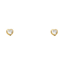 Load image into Gallery viewer, 14K 4MM Heart CZ Stud Earrings SOLITAIRE D/C SCREW Stud Earrings