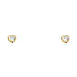 14K 4MM Heart CZ Stud Earrings SOLITAIRE D/C SCREW Stud Earrings