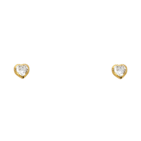14K 4MM Heart CZ Stud Earrings SOLITAIRE D/C SCREW Stud Earrings