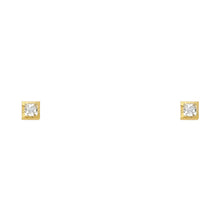 Load image into Gallery viewer, 14K 3MM Square CZ Stud Earrings SOLITAIRE D/C SCREW Stud Earrings