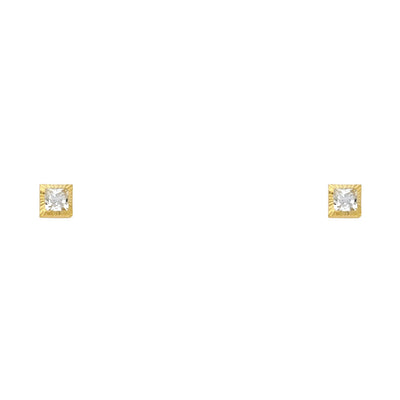 14K 3MM Square CZ Stud Earrings SOLITAIRE D/C SCREW Stud Earrings