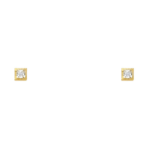 14K 3MM Square CZ Stud Earrings SOLITAIRE D/C SCREW Stud Earrings