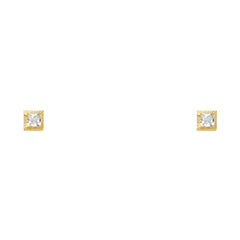 14K 3MM Square CZ Stud Earrings SOLITAIRE D/C SCREW Stud Earrings