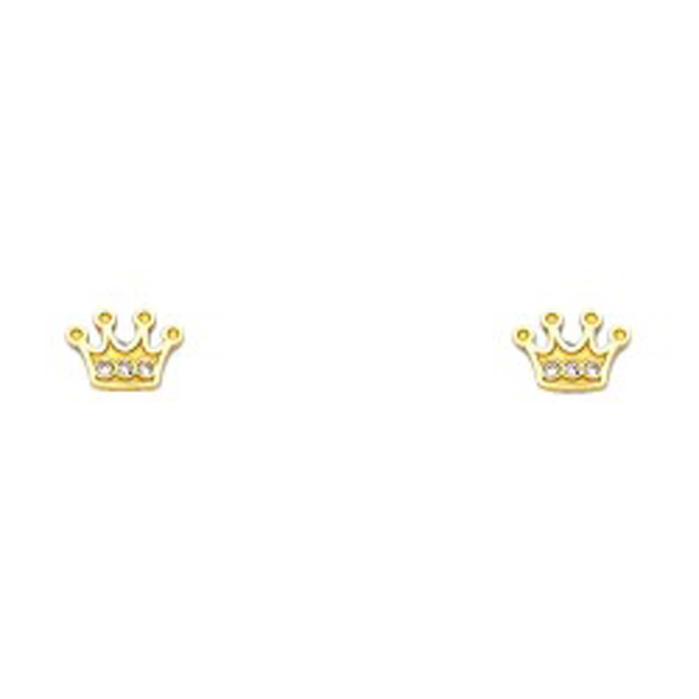14K Yellow Gold CZ Stud Earrings - Screw Back