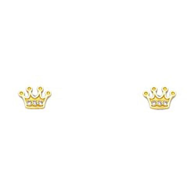 14K Yellow Gold CZ Stud Earrings - Screw Back