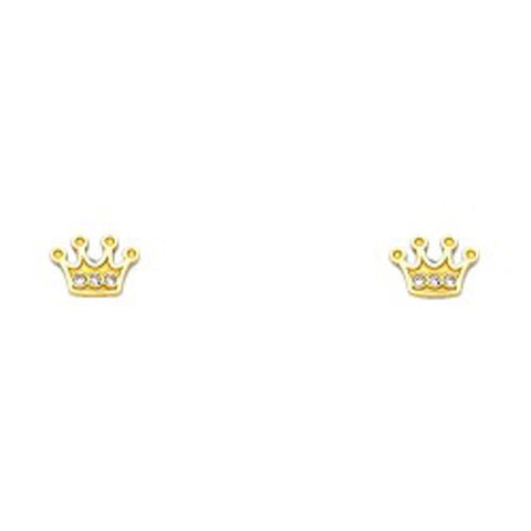14K Yellow Gold CZ Stud Earrings - Screw Back