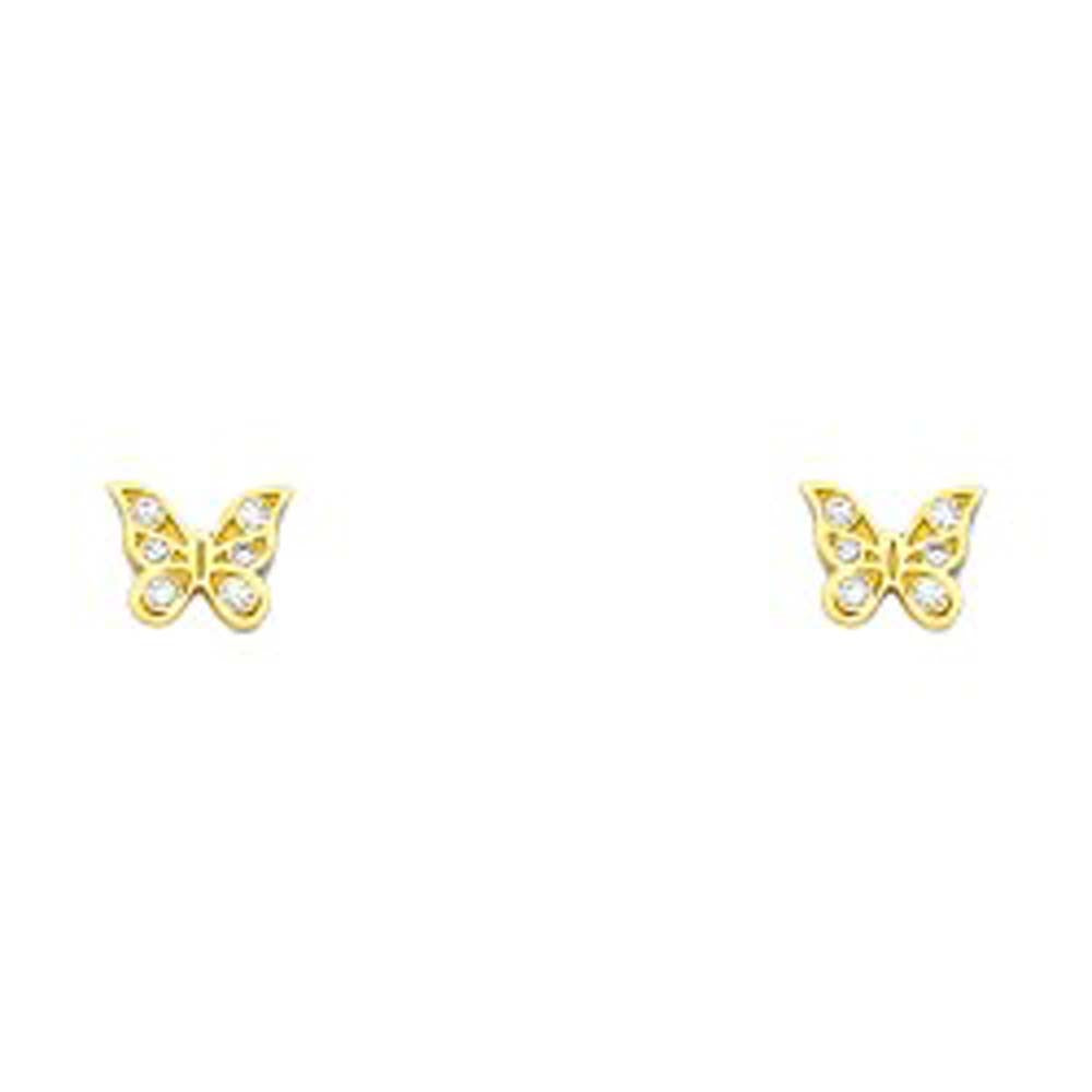 14K Yellow Gold CZ Stud Earrings - Screw Back