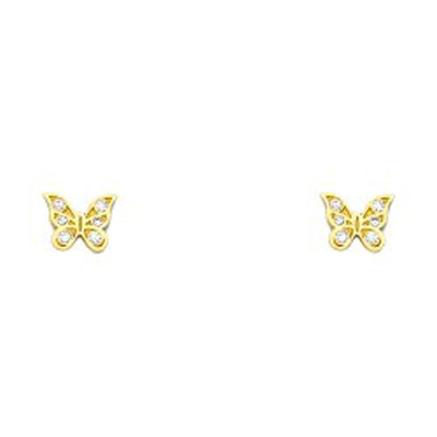 14K Yellow Gold CZ Stud Earrings - Screw Back