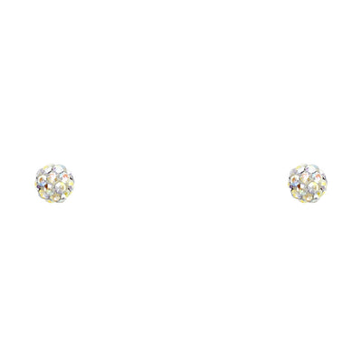14K 4MM Rainbow CRYSTAL BALL SCREW Stud Earrings