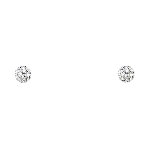 14K 4MM WHITE CRYSTAL BALL SCREW Stud Earrings