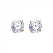 Load image into Gallery viewer, 14k Yellow Gold 7mm Round CZ Solitaire Basket Stud Earrings With Silcone Screw Back