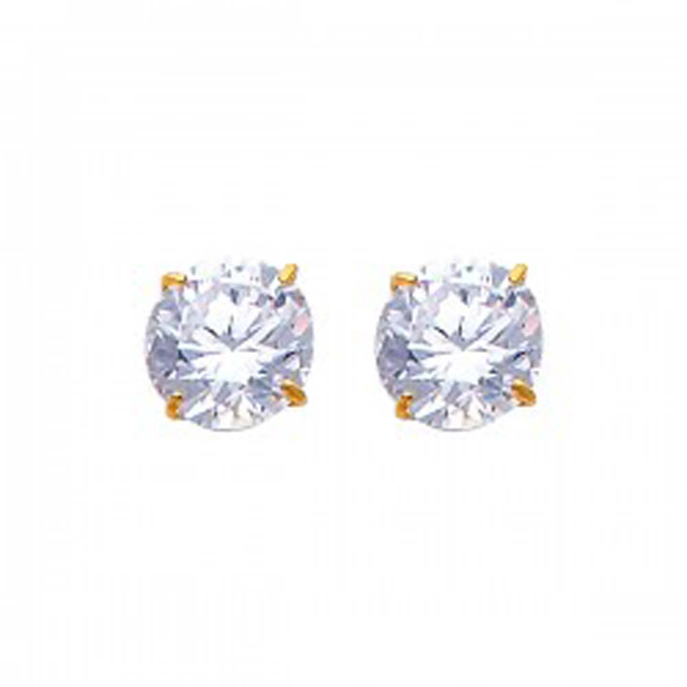 14k Yellow Gold 7mm Round CZ Solitaire Basket Stud Earrings With Silcone Screw Back