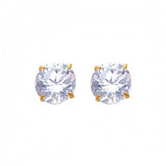 14k Yellow Gold 7mm Round CZ Solitaire Basket Stud Earrings With Silcone Screw Back