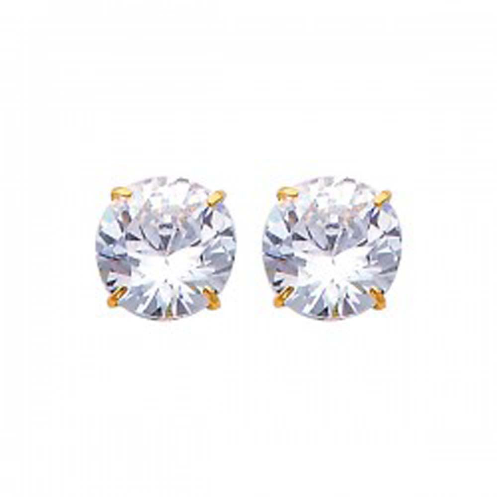 14k Yellow Gold 8mm Round CZ Solitaire Basket Stud Earrings With Silcone Screw Back