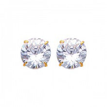 Load image into Gallery viewer, 14k Yellow Gold 8mm Round CZ Solitaire Basket Stud Earrings With Silcone Screw Back