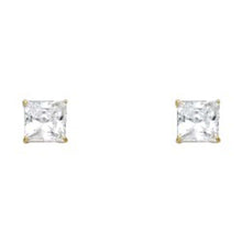 Load image into Gallery viewer, 14k Yellow Gold 7mm Princess CZ Solitaire Basket Stud Earrings With Silcone Screw Back