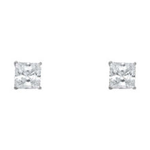 Load image into Gallery viewer, 14k White Gold 7mm Princess CZ Solitaire Basket Stud Earrings With Silcone Screw Back