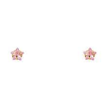 Load image into Gallery viewer, 14k Yellow Gold 5mm Princess Pink CZ Stamping Prong Stud Earrings With Screw Back